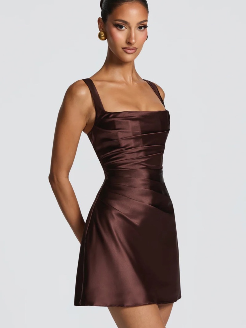CALANTHE MINI DRESS - PLUM BROWN